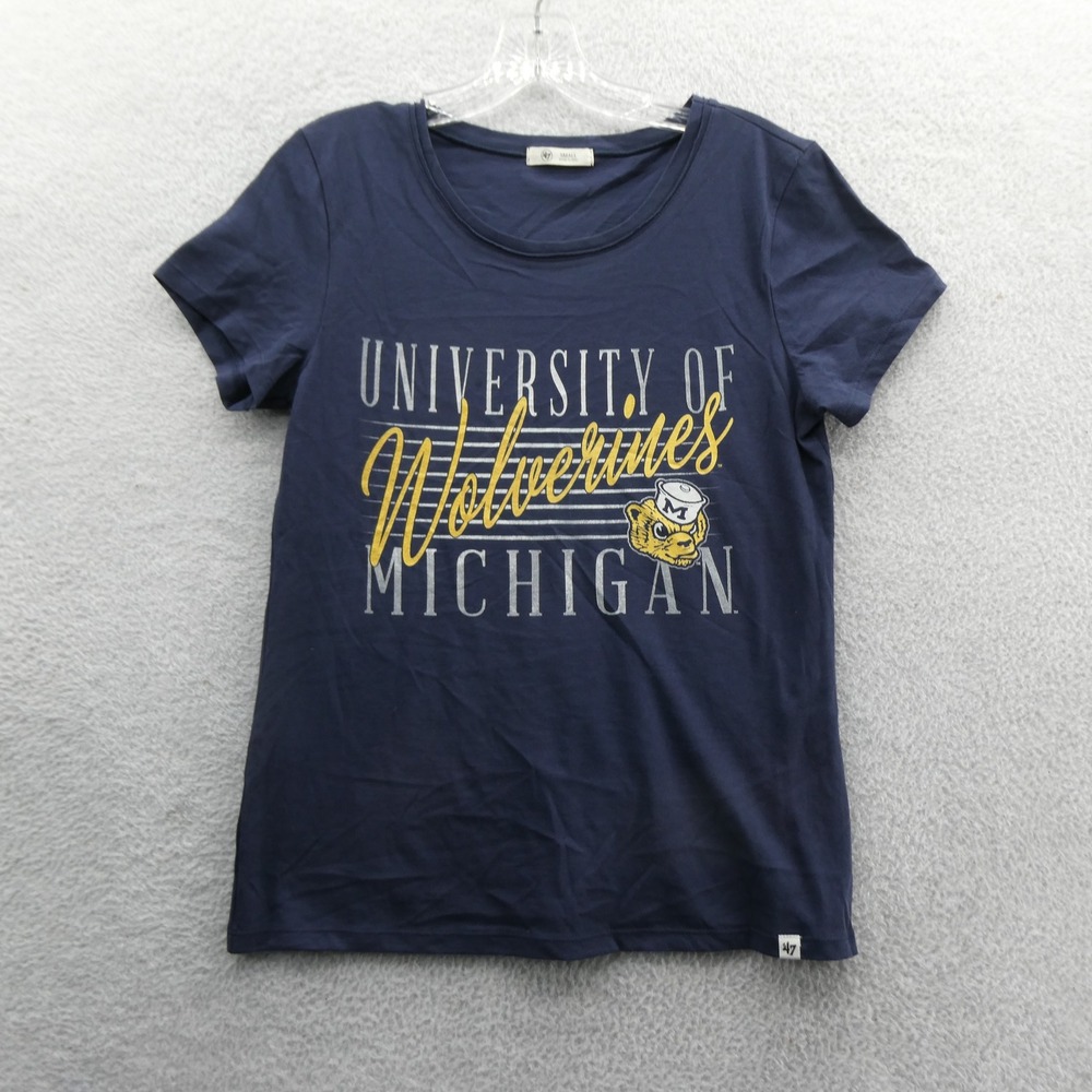 47 Brand Shirt Women Small Michigan Wolverines Navy Blue Cotton Mascot Top